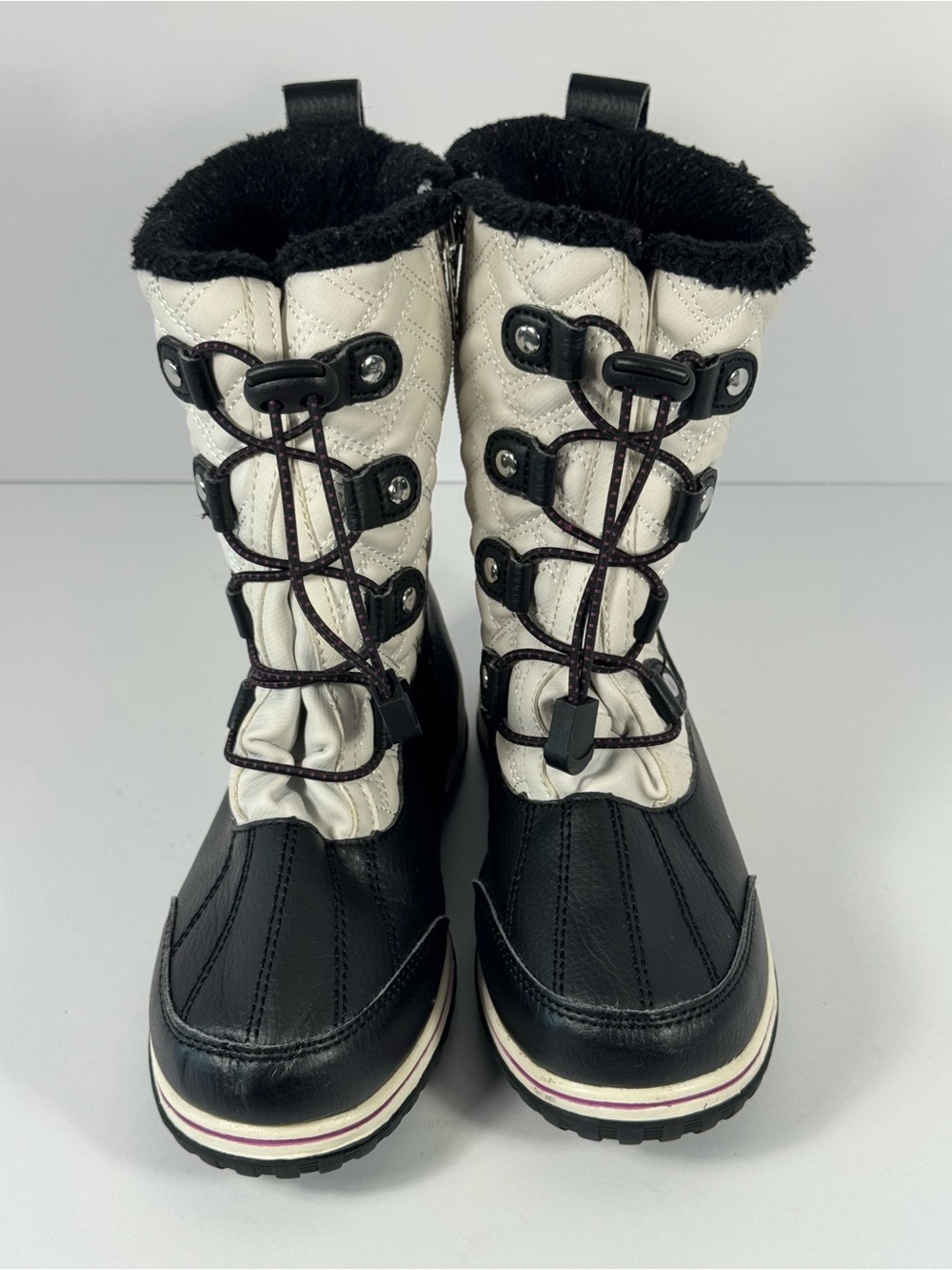Totes Black and White Quilted Insulated Lace-Up Winter Boots Size Youth 2
